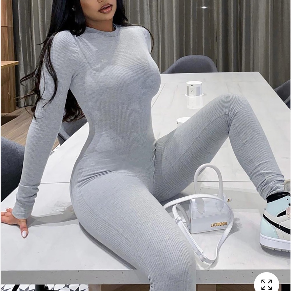 Fashion Nova Gray Ribbed Jumpsuit
